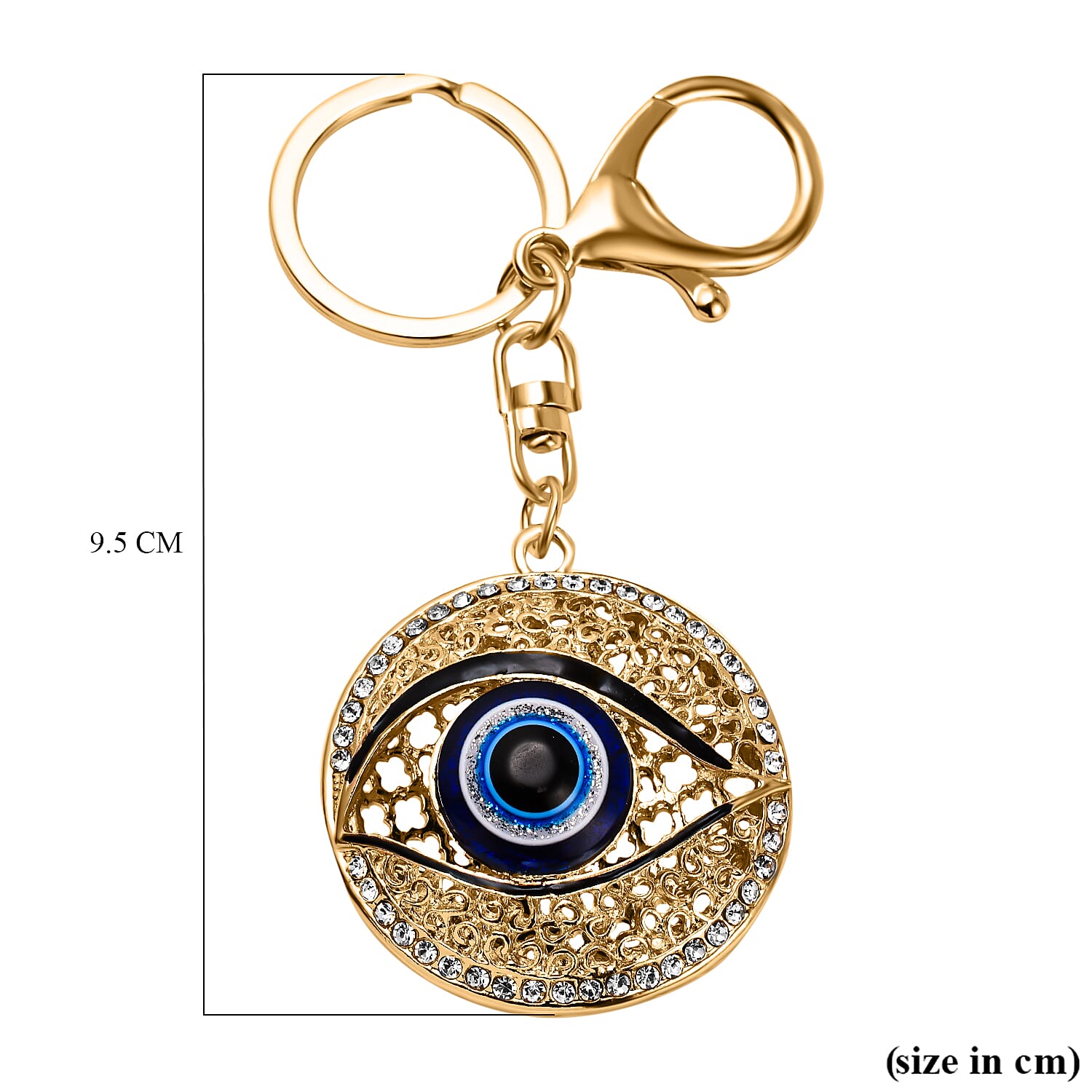 Set of 2 - Neon Green & White Austrian Crystal Evil Eye & Life Tree Keychain In Yellow Gold Tone