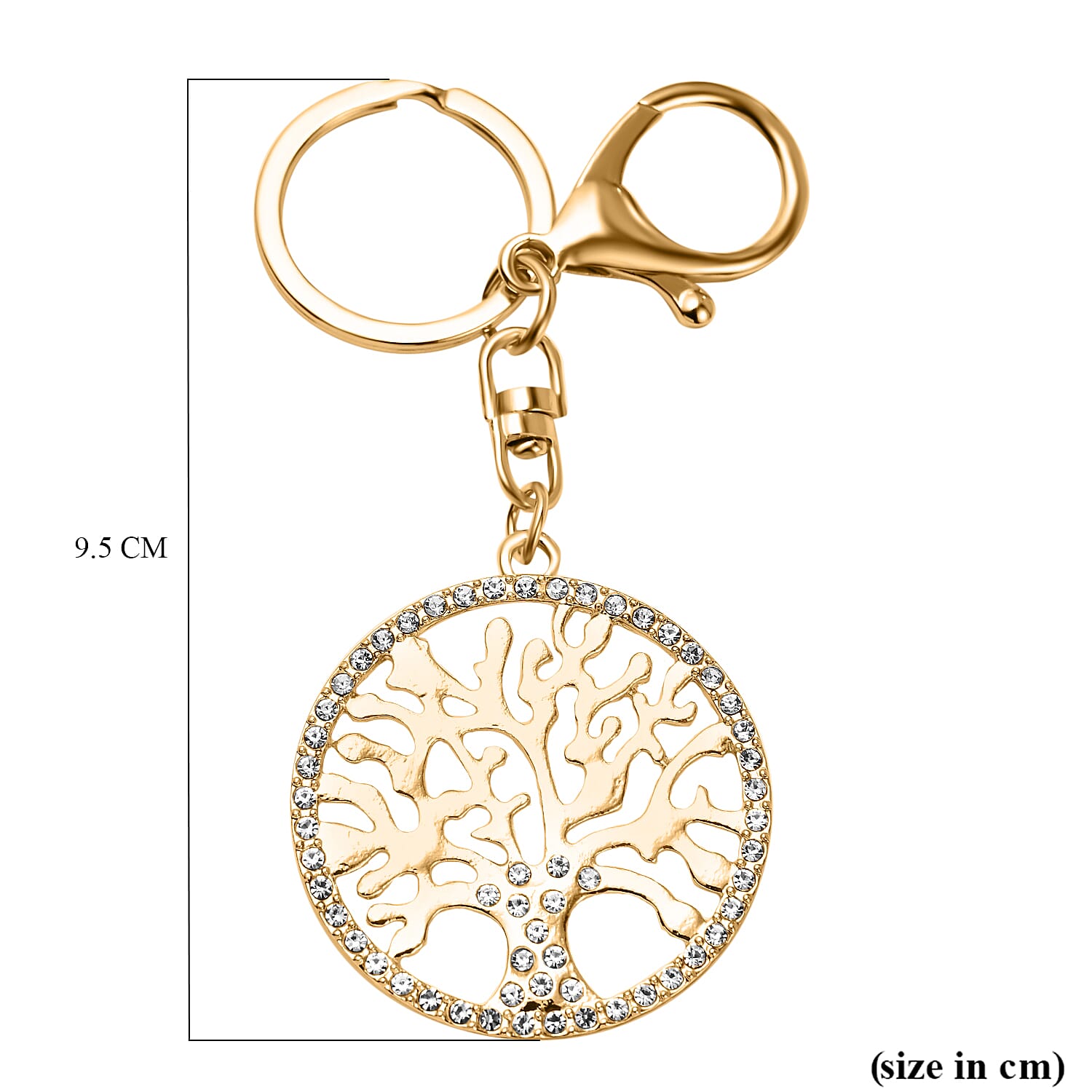 Set of 2 - Neon Green & White Austrian Crystal Evil Eye & Life Tree Keychain In Yellow Gold Tone