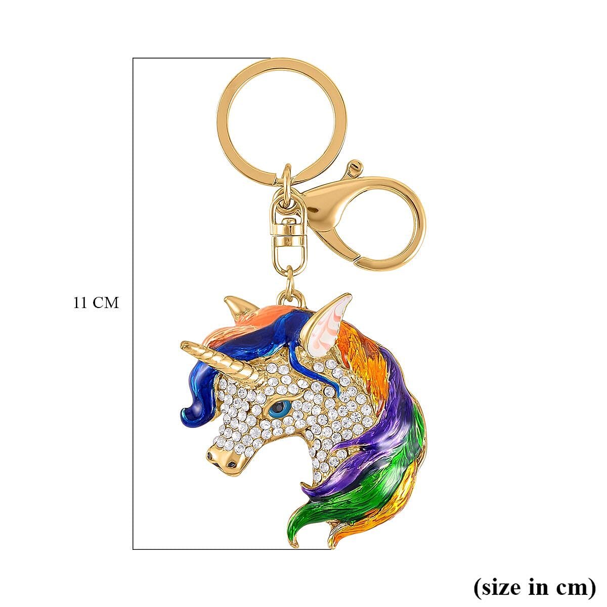Set of 2 - Black & White Austrian Crystal Elephant & Unicorn Keychain in Yellow Gold Tone