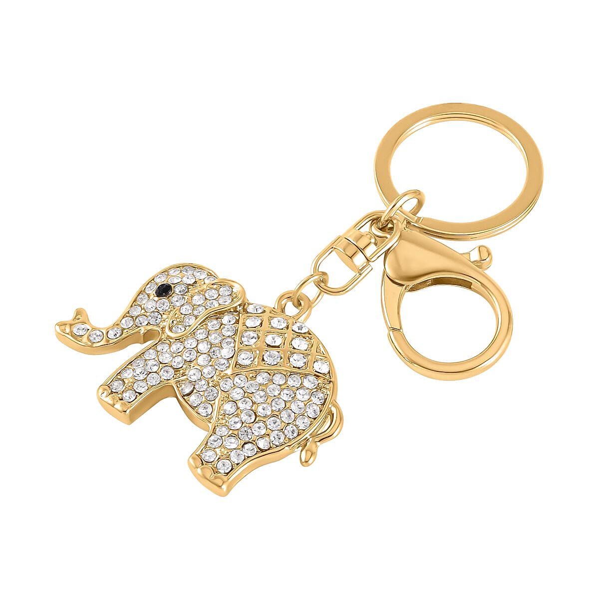Set of 2 - Black & White Austrian Crystal Elephant & Unicorn Keychain in Yellow Gold Tone