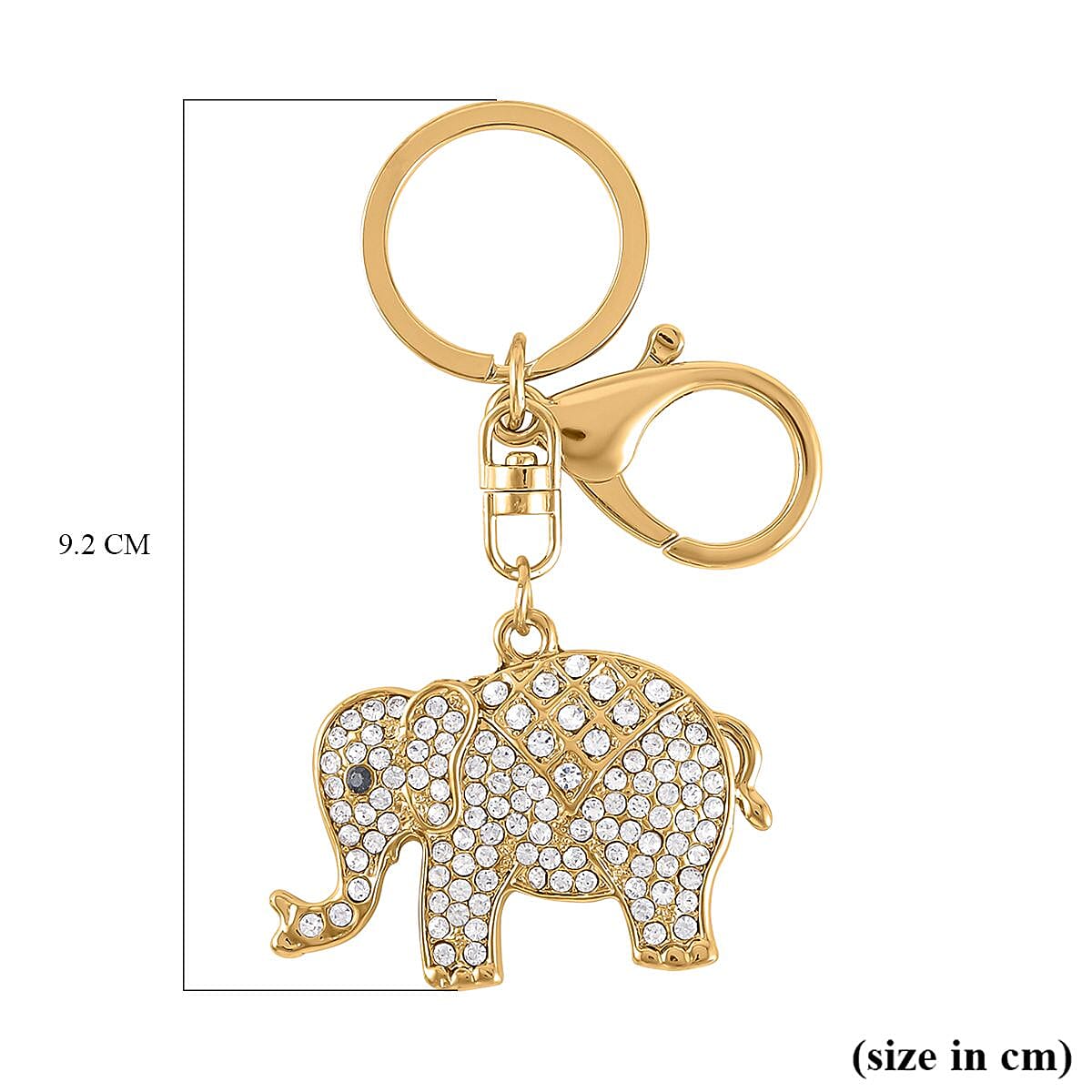 Set of 2 - Black & White Austrian Crystal Elephant & Unicorn Keychain in Yellow Gold Tone