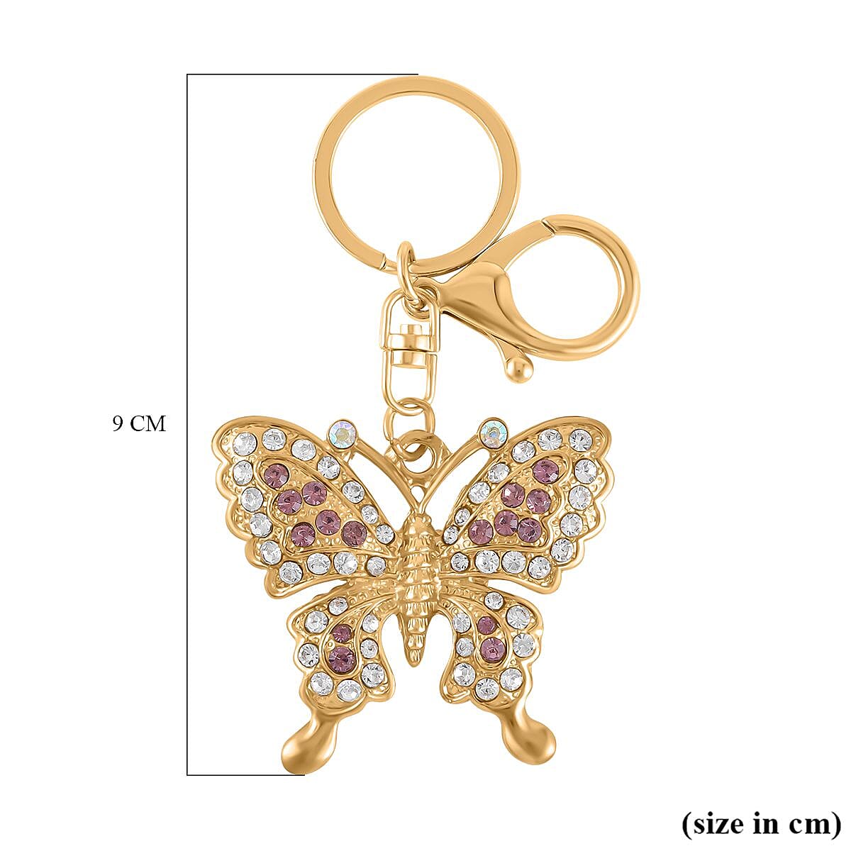 Set of 2 - White, Pink & Multi Colour Austrian Crystal Ballerina Dancer & Butterfly Keychain in Yellow Gold Tone Set of 2 - White, Pink & Multi Colour Austrian Crystal Ballerina Dancer & Butterfly Keychain in Yellow Gold Tone