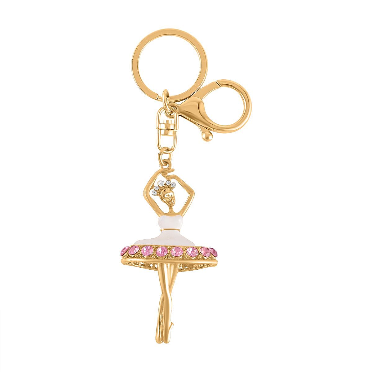 Set of 2 - White, Pink & Multi Colour Austrian Crystal Ballerina Dancer & Butterfly Keychain in Yellow Gold Tone Set of 2 - White, Pink & Multi Colour Austrian Crystal Ballerina Dancer & Butterfly Keychain in Yellow Gold Tone