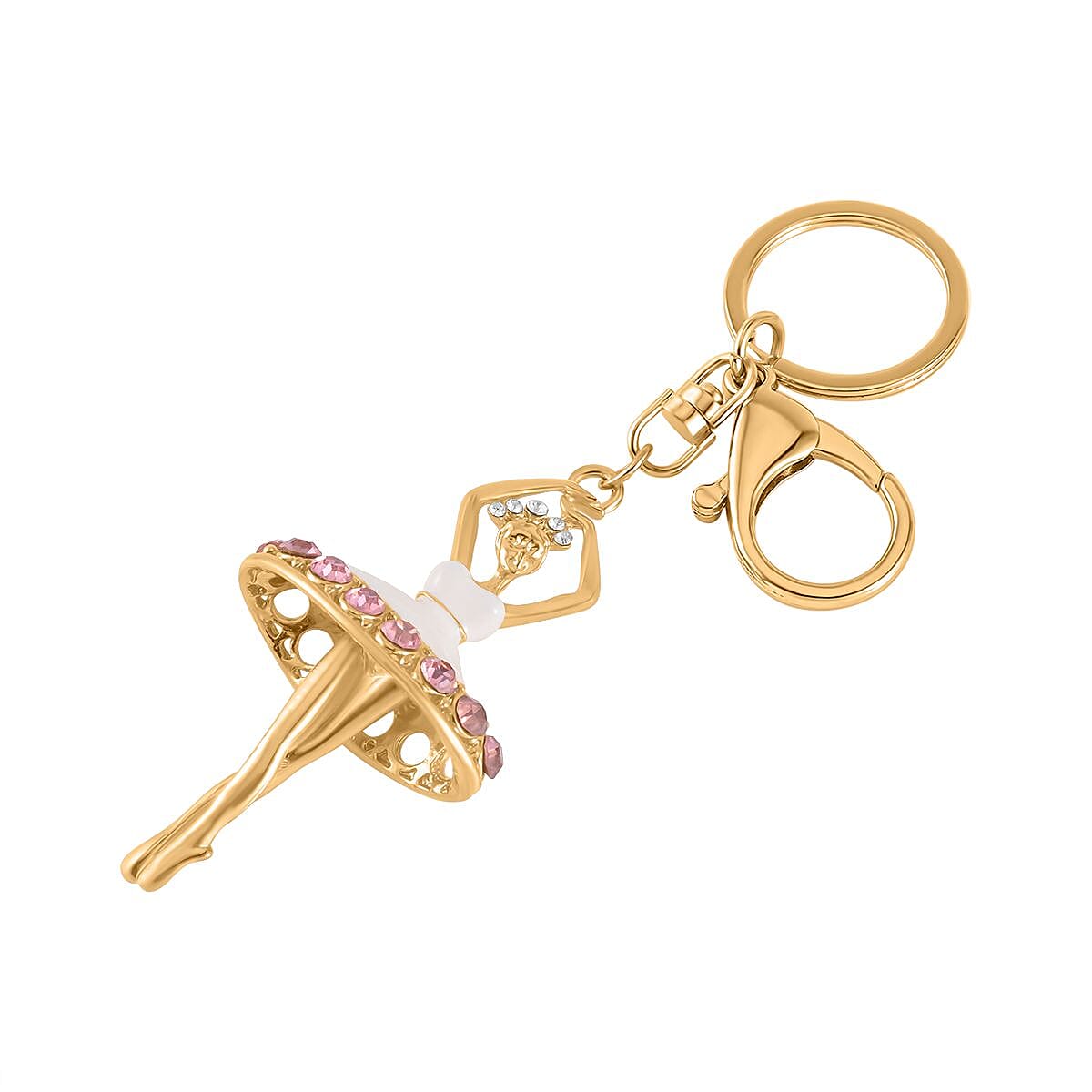 Set of 2 - White, Pink & Multi Colour Austrian Crystal Ballerina Dancer & Butterfly Keychain in Yellow Gold Tone Set of 2 - White, Pink & Multi Colour Austrian Crystal Ballerina Dancer & Butterfly Keychain in Yellow Gold Tone