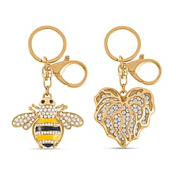 Set of 2 - White Austrian Crystal Evil Eye Keychain in Yellow Gold Tone