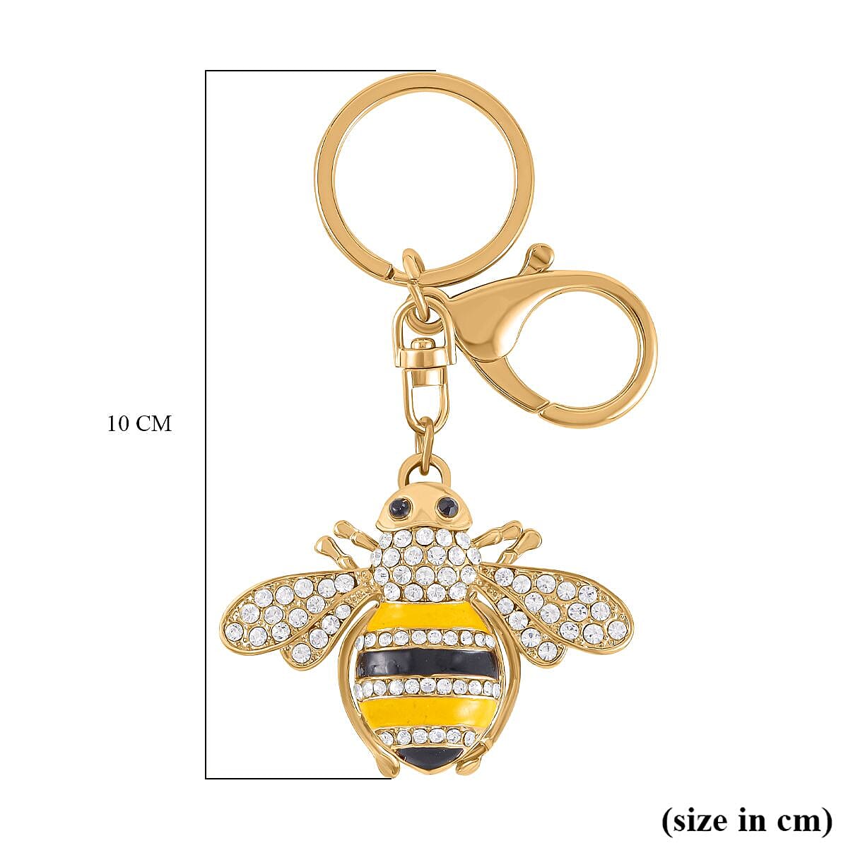Set of 2 - White & Black Austrian Crystal Vine Leaf & Honey Bee Keychain in Yellow Gold Tone