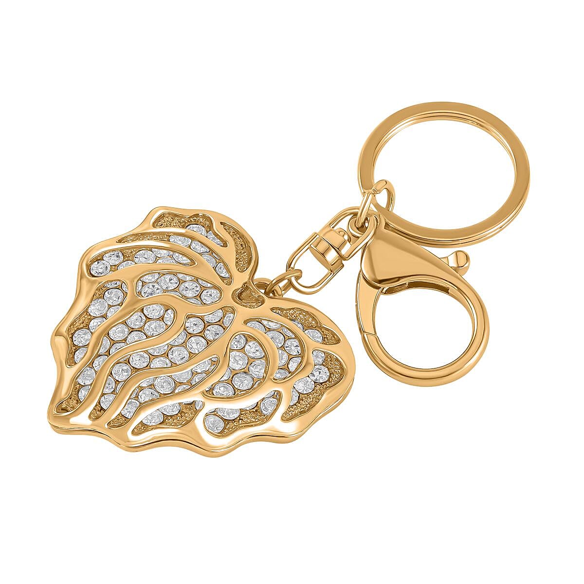 Set of 2 - White & Black Austrian Crystal Vine Leaf & Honey Bee Keychain in Yellow Gold Tone