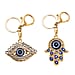 Set of 2 - White Austrian Crystal Evil Eye Keychain in Yellow Gold Tone