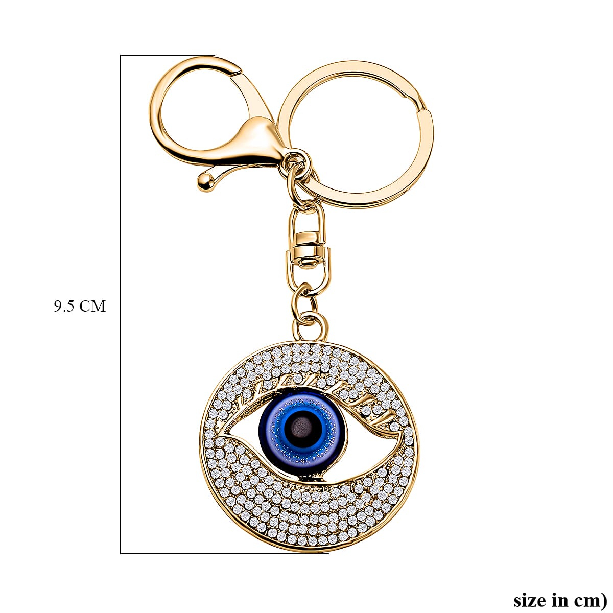 Set of 2 - White Austrian Crystal Evil Eye & Bird Keychain in Yellow Gold Tone