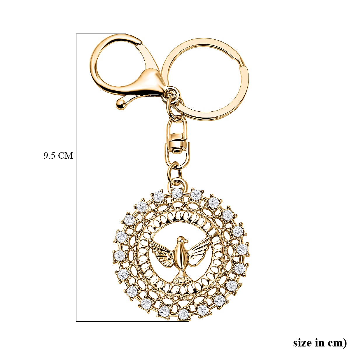 Set of 2 - White Austrian Crystal Evil Eye & Bird Keychain in Yellow Gold Tone