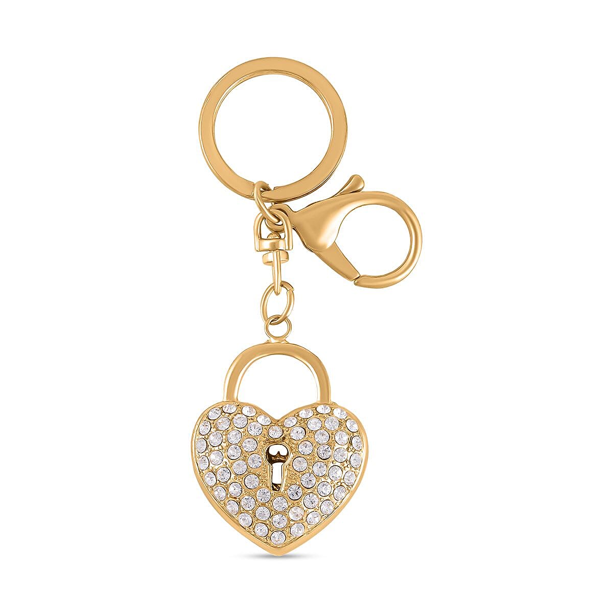 Set of 2 - White Austrian Crystal Evil Eye & Bird Keychain in Yellow Gold Tone