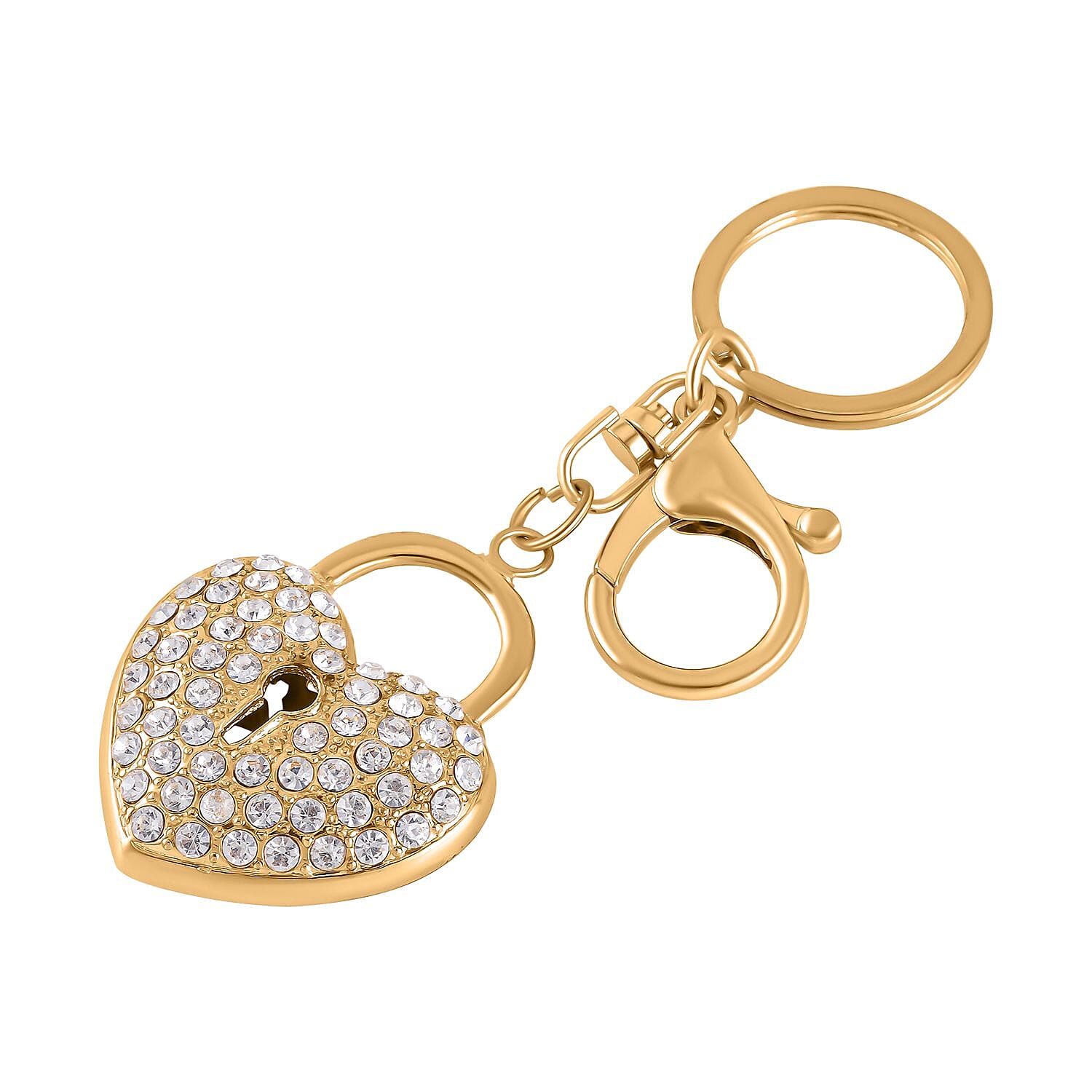 Set of 2 - White Austrian Crystal Evil Eye & Bird Keychain in Yellow Gold Tone