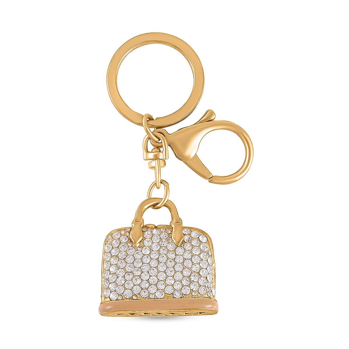 Set of 2 - White Austrian Crystal Evil Eye & Bird Keychain in Yellow Gold Tone