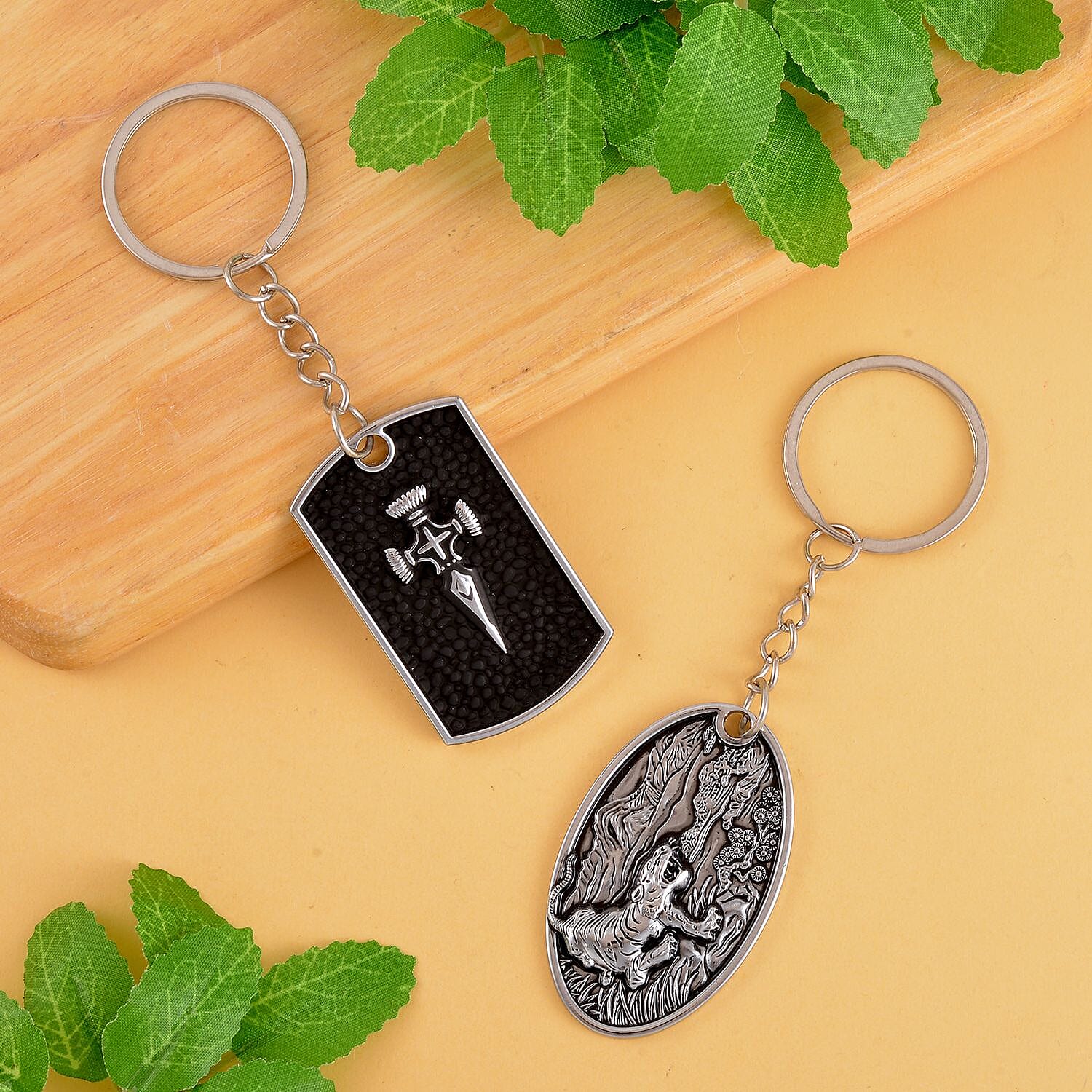 Set of 2 -  Vintage Designer Keychain in Silver Tone