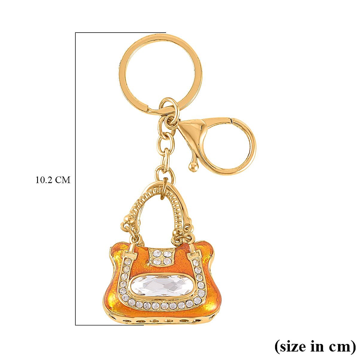 Set of 2 - White Austrian Crystal Playful Keychain in Yellow Gold Tone