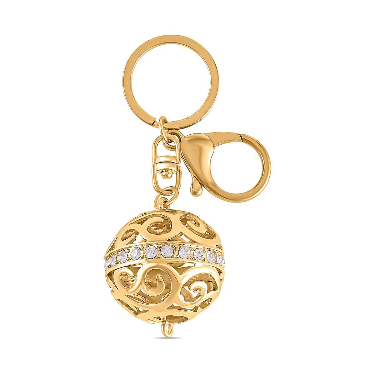 Set of 2 - White Austrian Crystal Playful Keychain in Yellow Gold Tone