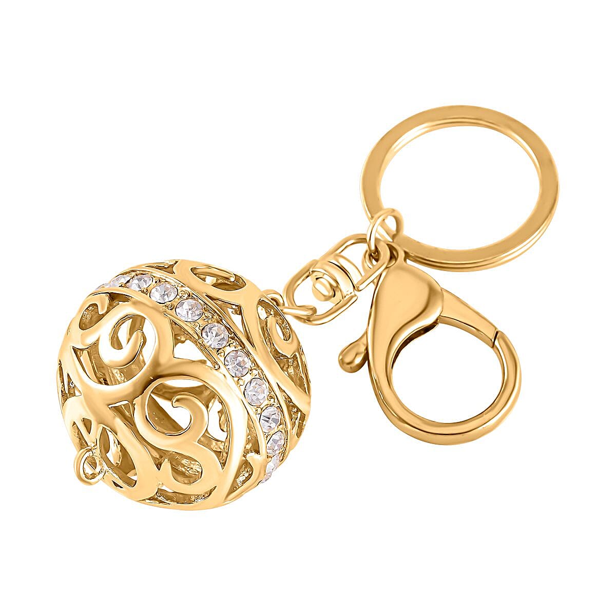 Set of 2 - White Austrian Crystal Playful Keychain in Yellow Gold Tone