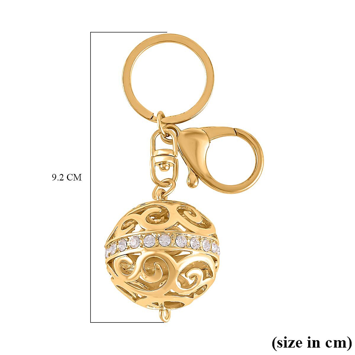 Set of 2 - White Austrian Crystal Playful Keychain in Yellow Gold Tone