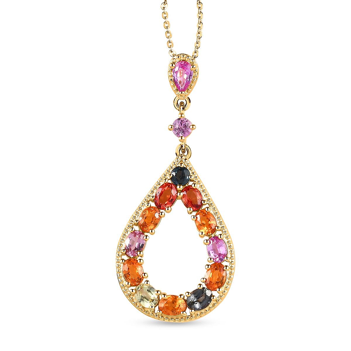 Multi Sapphire Pendant with Chain (Size 20) in 18K Yellow Gold Vermeil Plated Sterling Silver 3.10 Ct