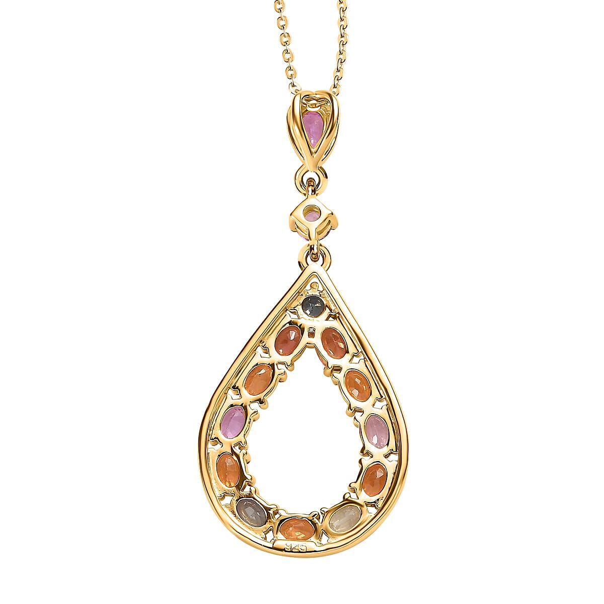 Multi Sapphire Pendant with Chain (Size 20) in 18K Yellow Gold Vermeil Plated Sterling Silver 3.10 Ct