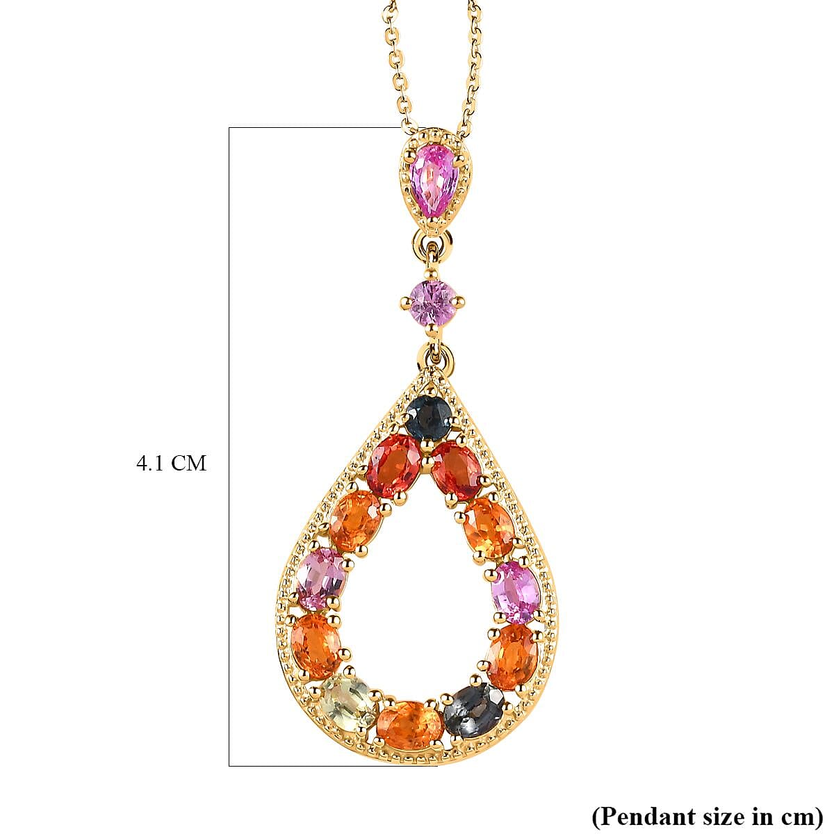 Multi Sapphire Pendant with Chain (Size 20) in 18K Yellow Gold Vermeil Plated Sterling Silver 3.10 Ct