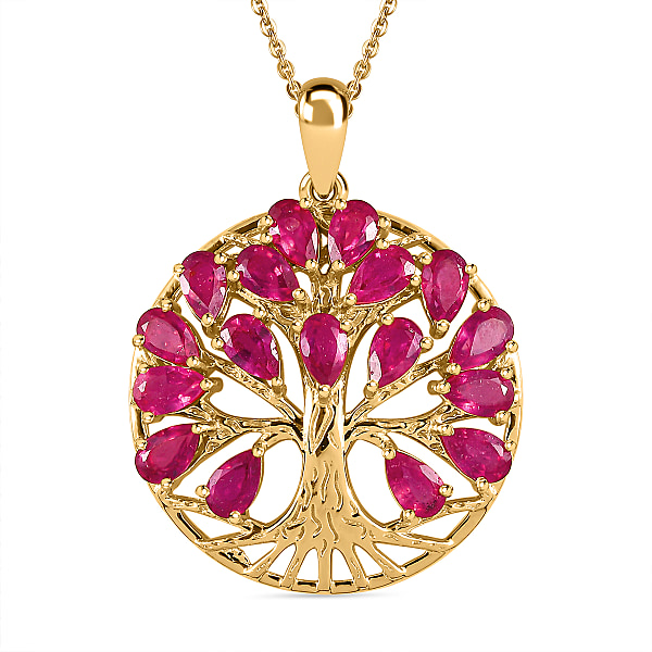14K Pink Sapphire Diamond Pendant on Ruby Beaded Necklace