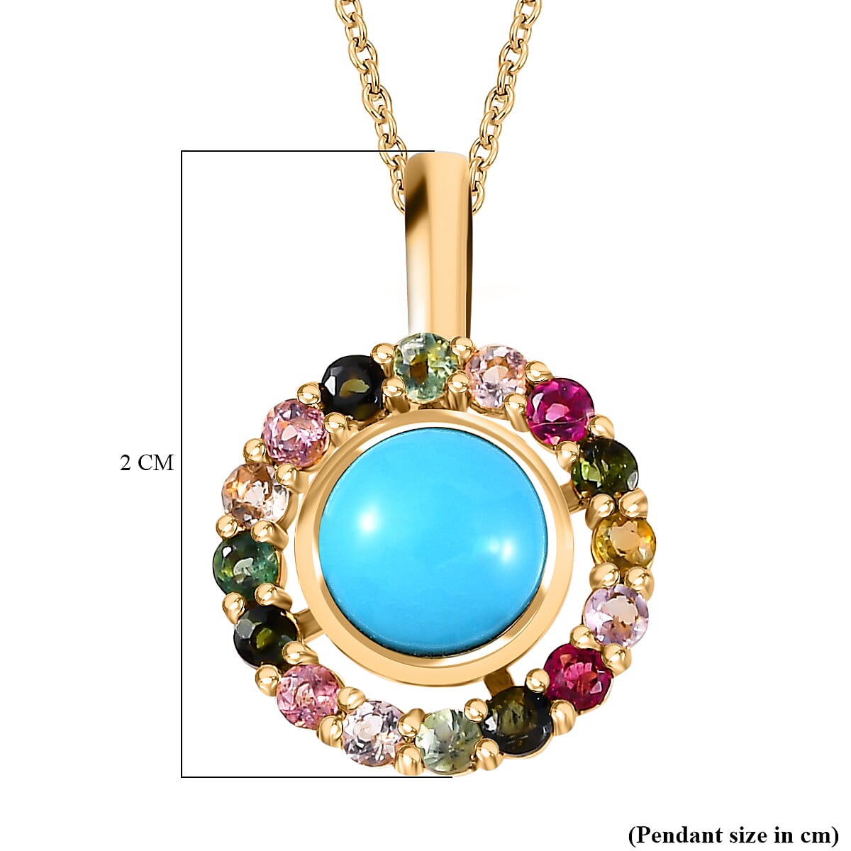 Arizona Sleeping Beauty Turquoise & Multi-Tourmaline Pendant with Chain (Size 20) in 18K Yellow Gold Vermeil Plated Sterling Silver 1.80 Ct.