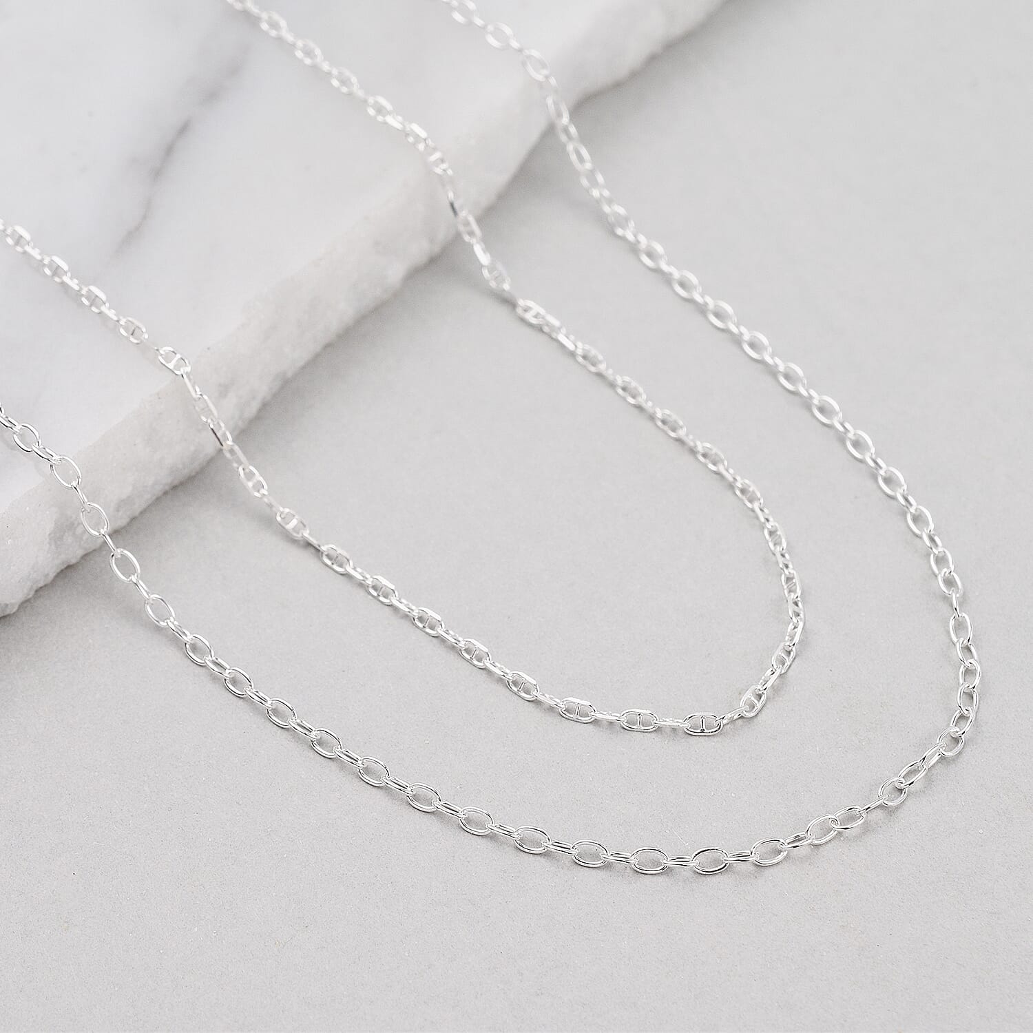 Set of 2 Sterling Silver Chains Rolo and Anchor (Size 18)