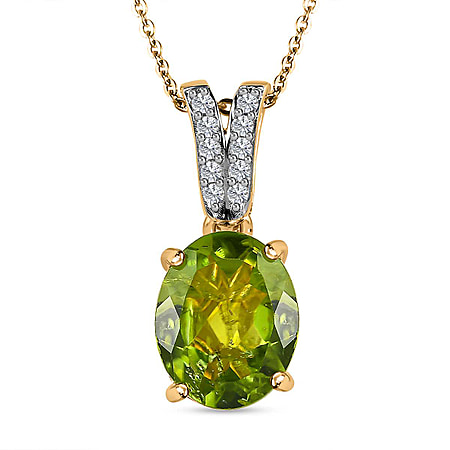 Peridot, White Zircon Pendant with Chain (Size 20) in 18K Vermeil Yellow Gold Sterling Silver 0.14 ct Silver Wt. 5.37 Gms 4.140 Ct.