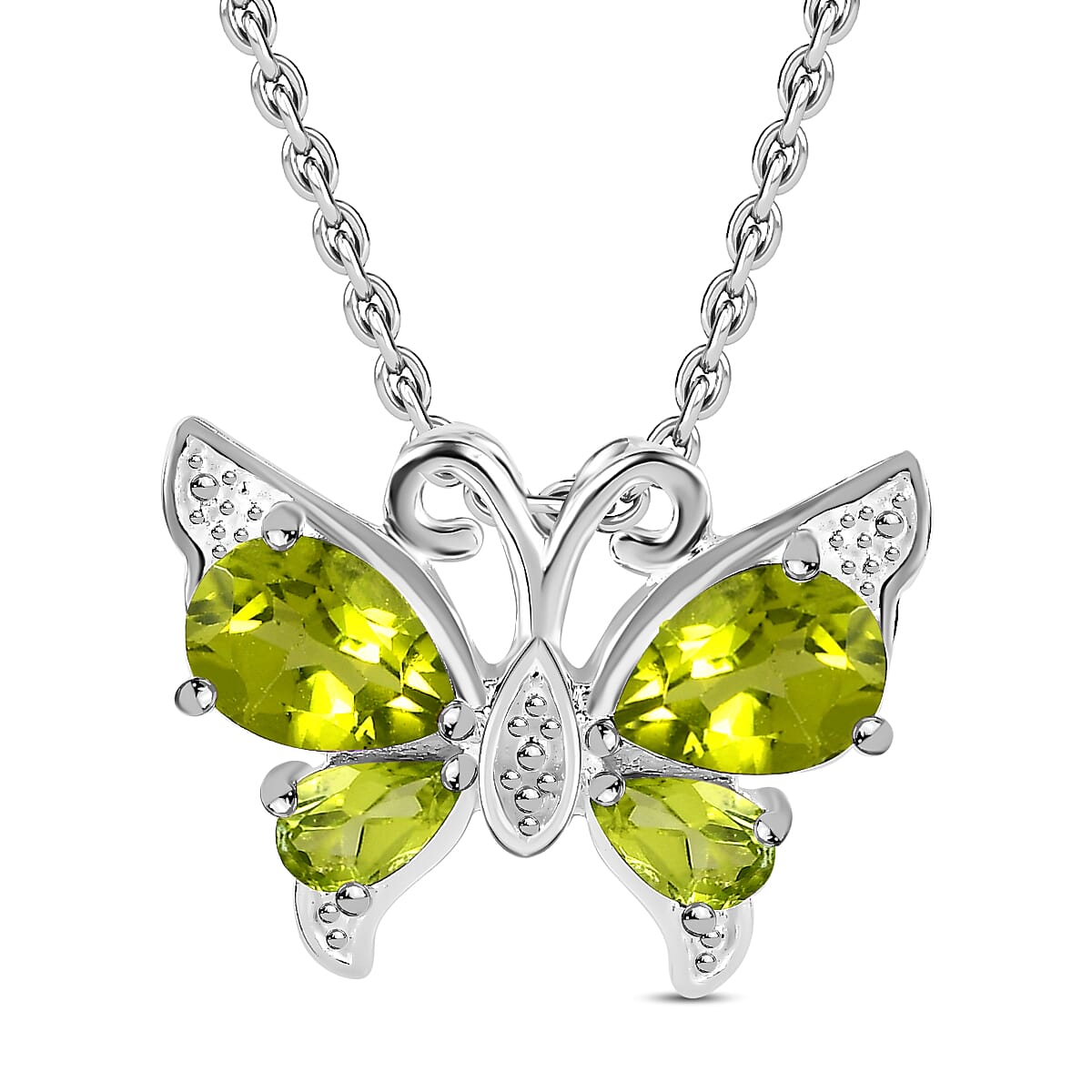 Hebei Peridot Sterling Silver Butterfly Pendant (Size 20) 1.80 Ct.