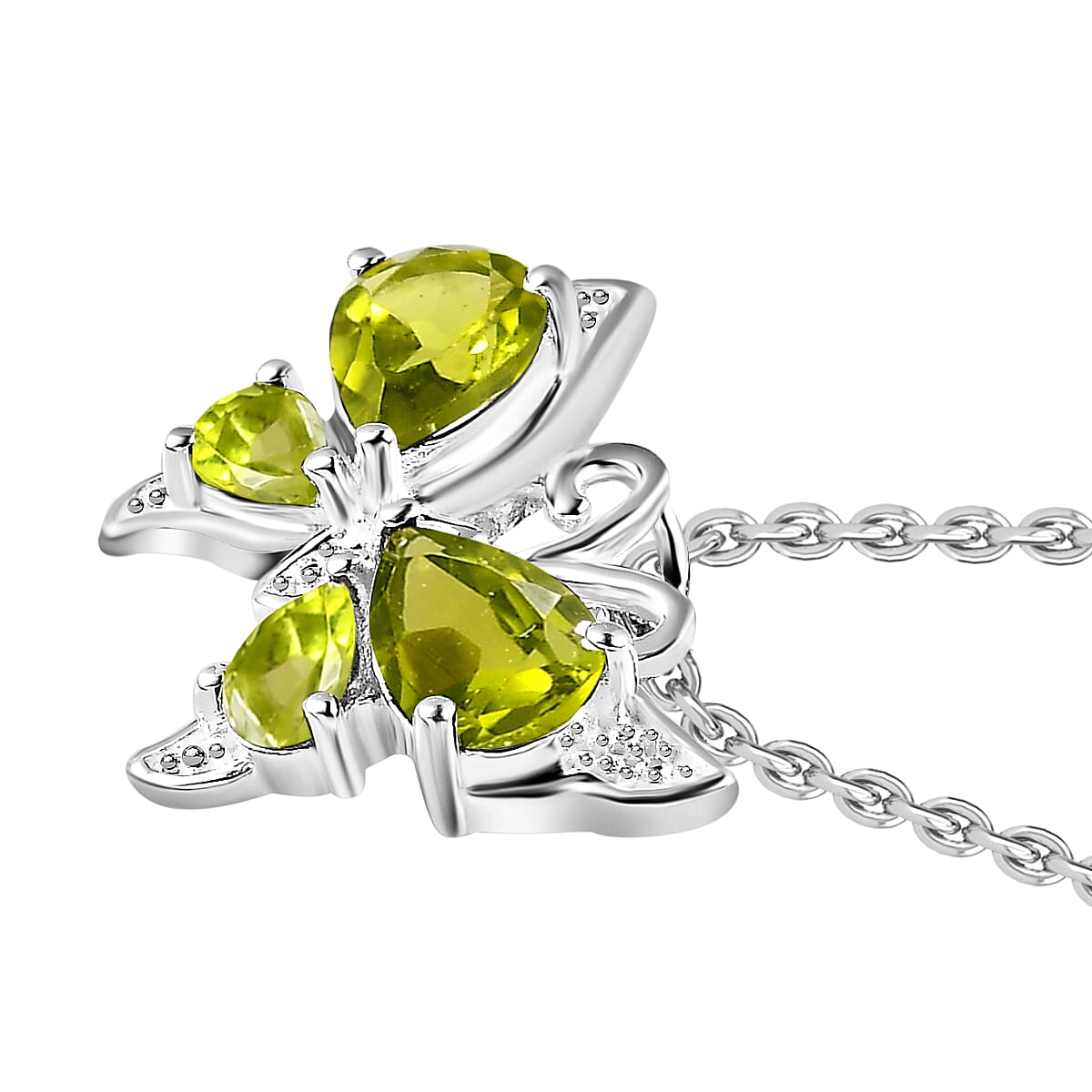 Hebei Peridot Sterling Silver Butterfly Pendant (Size 20) 1.80 Ct.