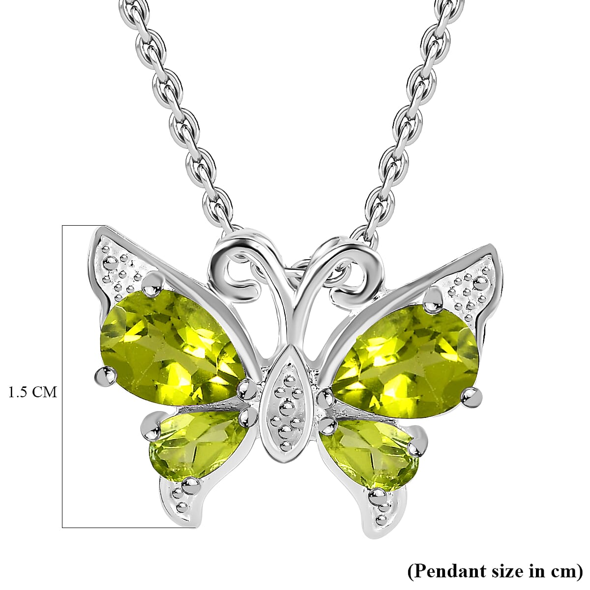Hebei Peridot Sterling Silver Butterfly Pendant (Size 20) 1.80 Ct.