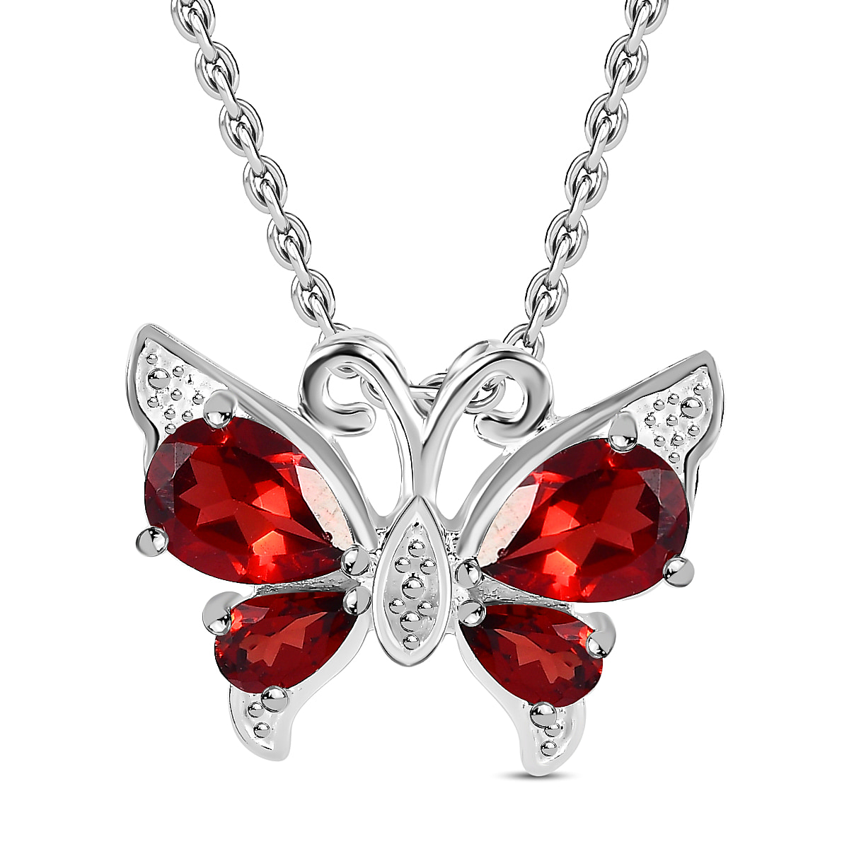 Red Garnet Sterling Silver Butterfly Pendant (Size 20) 1.8 Ct.
