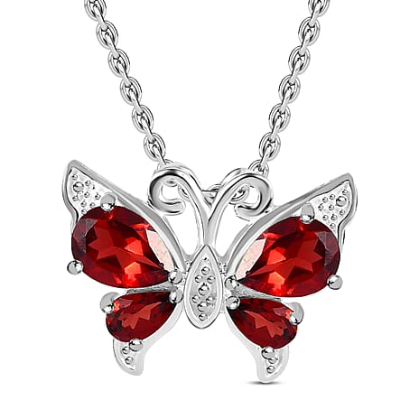 Red Garnet Sterling Silver Butterfly Pendant (Size 20) 2.06 Ct.
