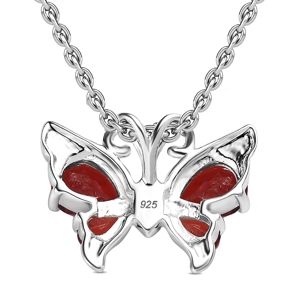 Red Garnet Sterling Silver Butterfly Pendant (Size 20) 2.06 Ct.