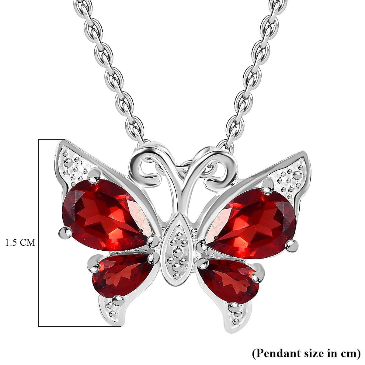 Red Garnet Sterling Silver Butterfly Pendant (Size 20) 2.06 Ct.