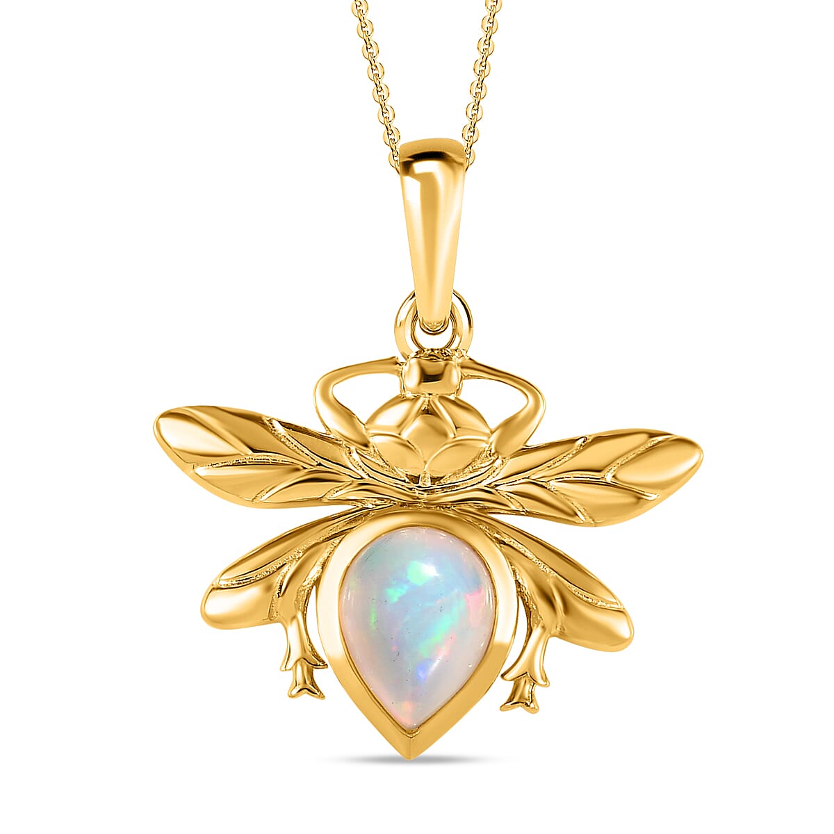 Ethiopian Welo Opal Pendant with Chain (Size 20) in 18K Yellow Gold Vermeil Plated Sterling Silver, Silver Wt. 5.62 GM