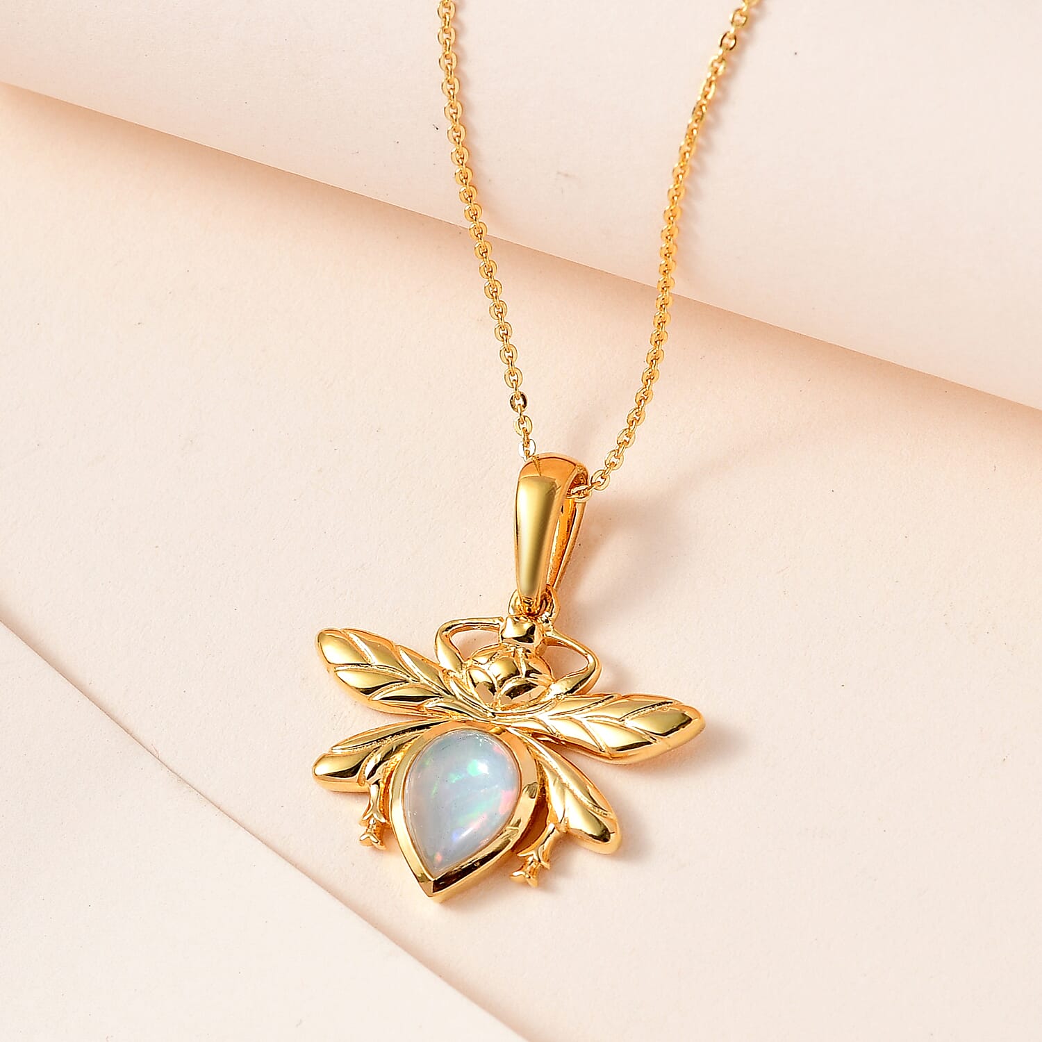 Ethiopian Welo Opal Pendant with Chain (Size 20) in 18K Yellow Gold Vermeil Plated Sterling Silver, Silver Wt. 5.62 GM