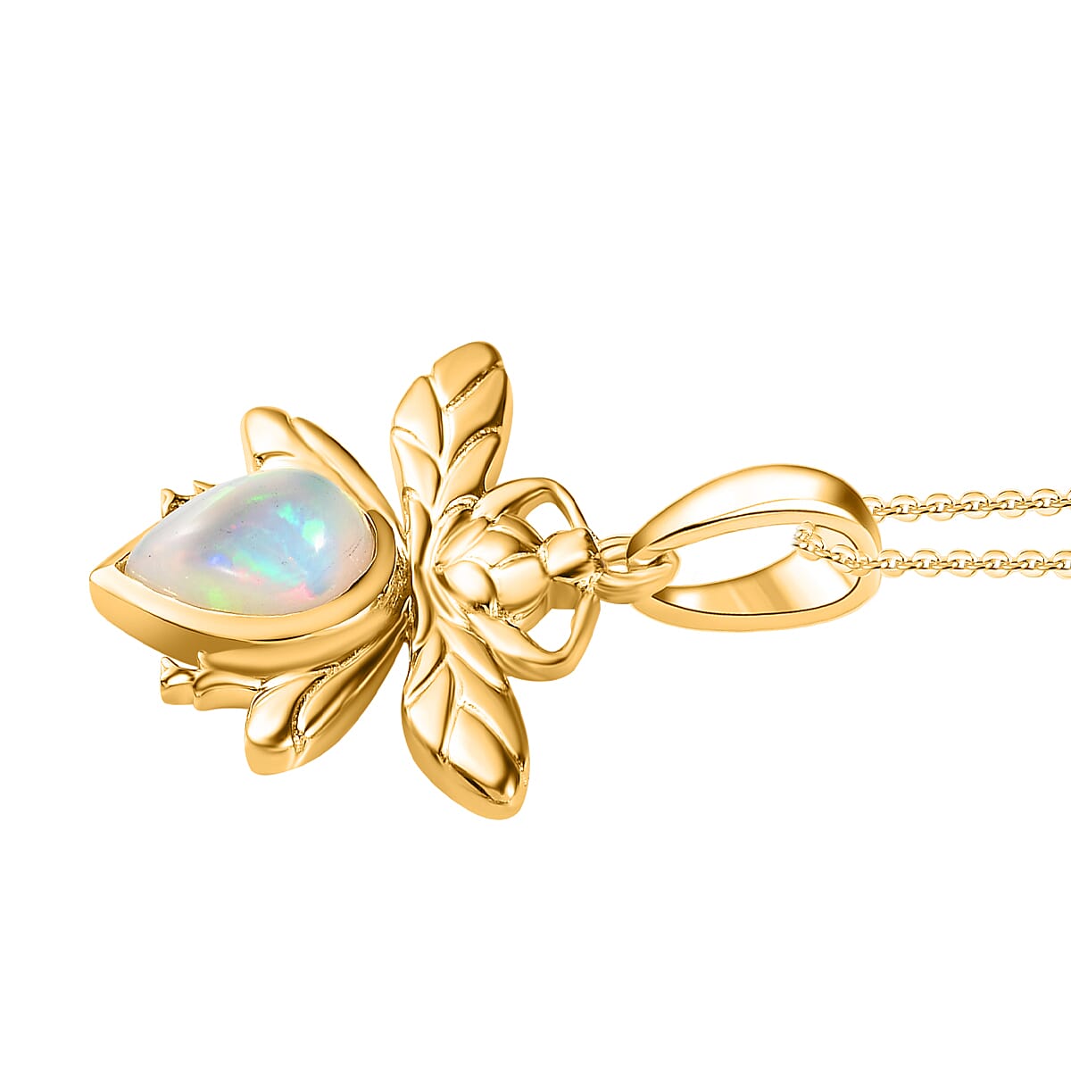Ethiopian Welo Opal Pendant with Chain (Size 20) in 18K Yellow Gold Vermeil Plated Sterling Silver, Silver Wt. 5.62 GM