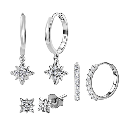 Set of 3 - Moissanite Earrings in Platinum Overlay Sterling Silver