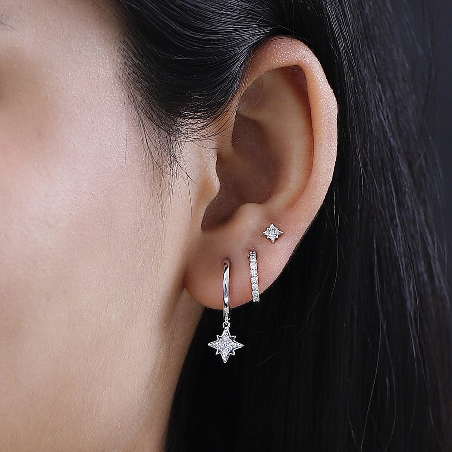 Set of 3 - Moissanite Dangling Earring in Platinum Overlay Sterling Silver 0.570 Ct.