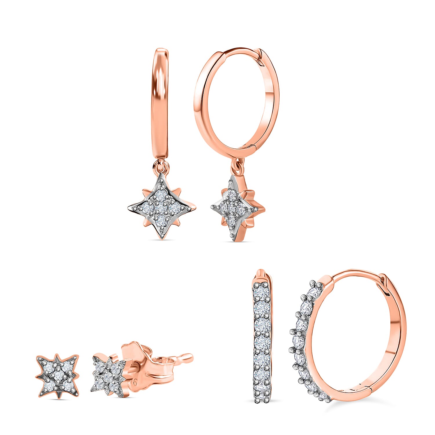 Set of 3 -  Moissanite Dangling Earring in Vermeil RG Sterling Silver  0.570  Ct.