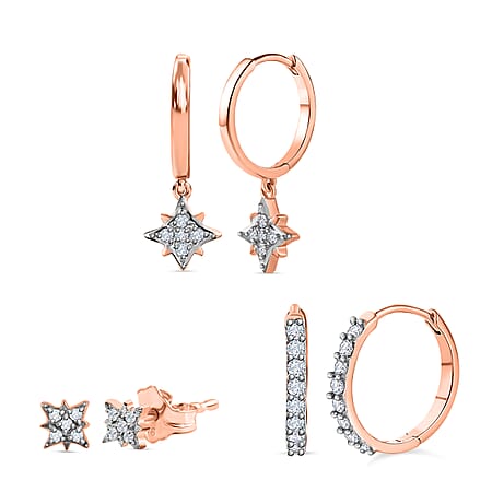 Set of 3 - Moissanite Earrings in 18K Vermeil Rose Gold Plated Sterling Silver