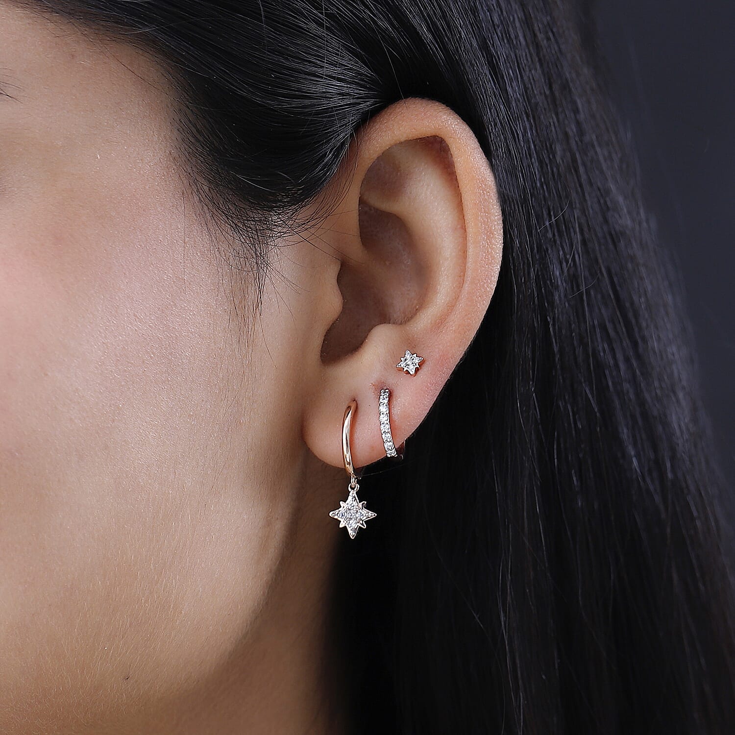 Set of 3 -  Moissanite Dangling Earring in Vermeil RG Sterling Silver  0.570  Ct.