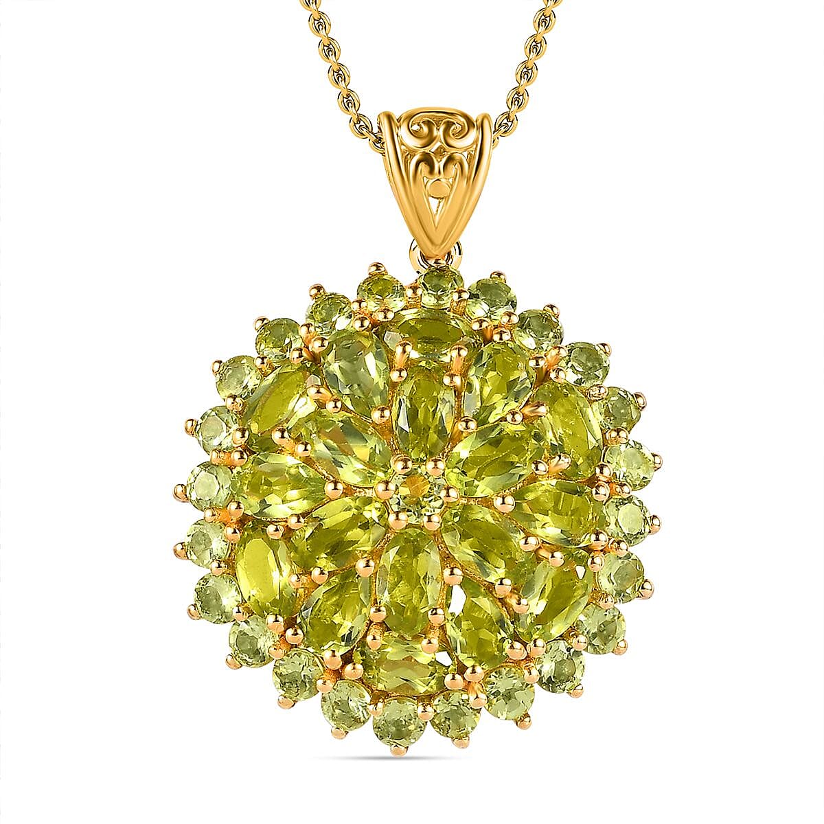 Hebei Peridot Pendant with Chain (Size 20) in 18K Yellow Gold Vermeil Plated Sterling Silver 6.31, Silver Wt. 6.73 Gms