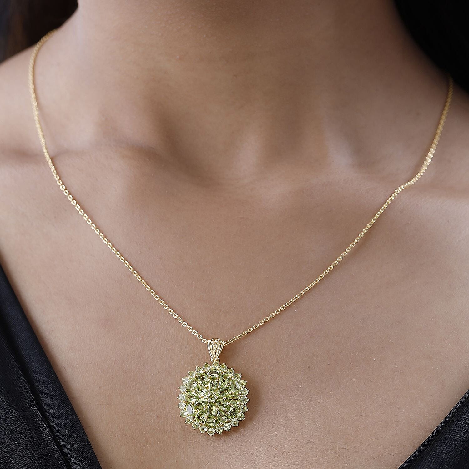 Hebei Peridot Pendant with Chain (Size 20) in 18K Yellow Gold Vermeil Plated Sterling Silver 6.31, Silver Wt. 6.73 Gms