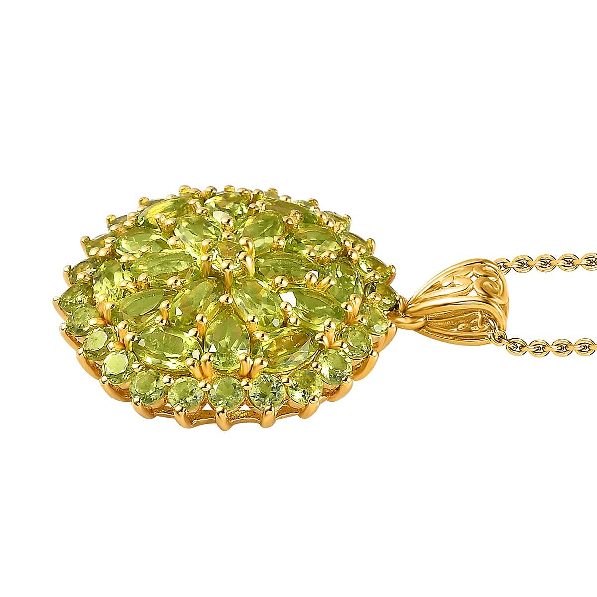 Hebei Peridot Pendant with Chain (Size 20) in 18K Yellow Gold Vermeil Plated Sterling Silver 6.31, Silver Wt. 6.73 Gms