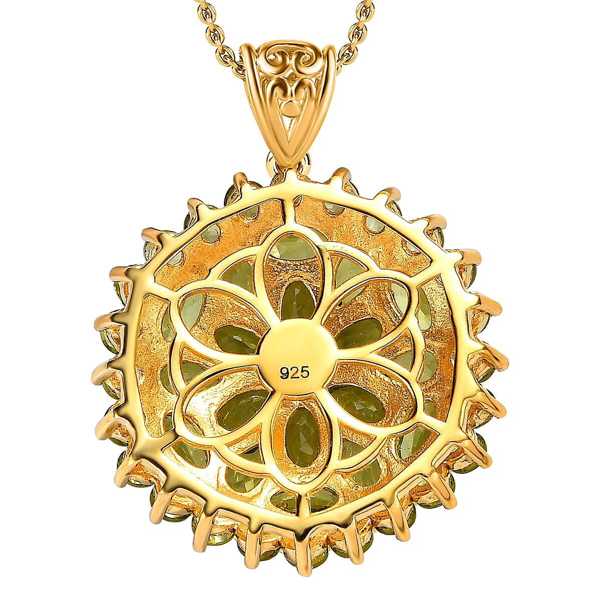 Hebei Peridot Pendant with Chain (Size 20) in 18K Yellow Gold Vermeil Plated Sterling Silver 6.31, Silver Wt. 6.73 Gms