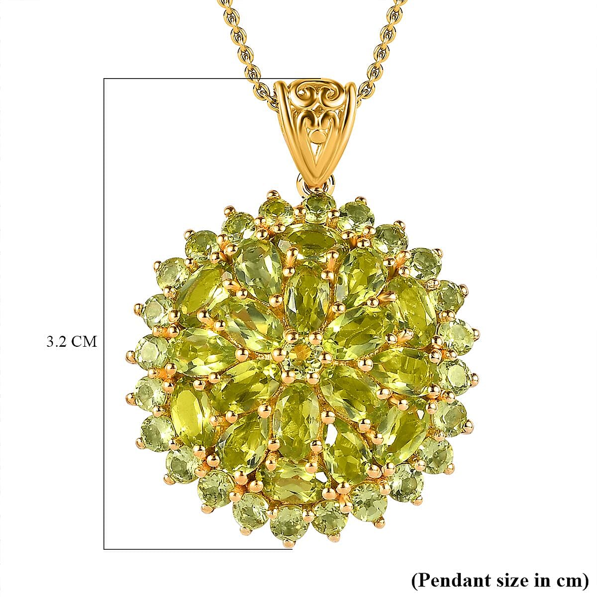 Hebei Peridot Pendant with Chain (Size 20) in 18K Yellow Gold Vermeil Plated Sterling Silver 6.31, Silver Wt. 6.73 Gms