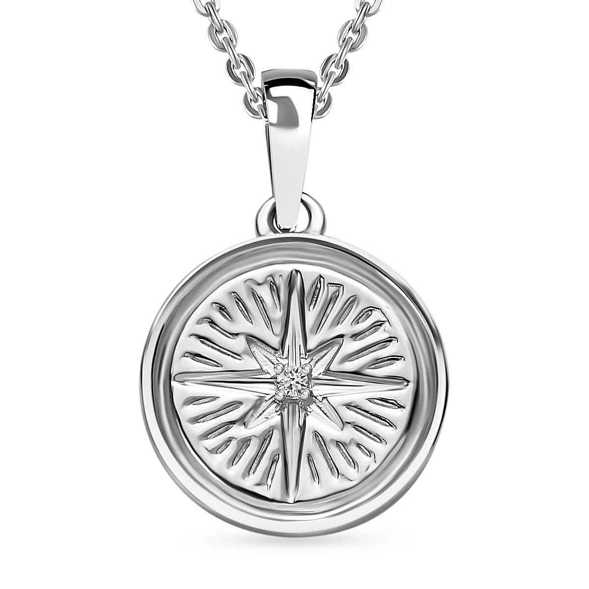 White Diamond Pendant with Chain (Size 20) in Platinum Overlay Sterling Silver  0.010  Ct.